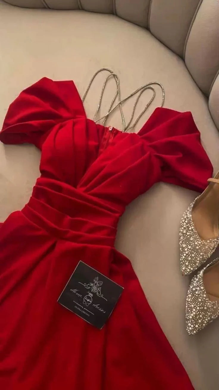 Wholesale Elegant A Line Spaghetti Straps Red Long Prom Dress Evening Dresses formal wear dresses